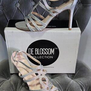 De Blossom Charlotte Silver Sparkle Heels Size 10